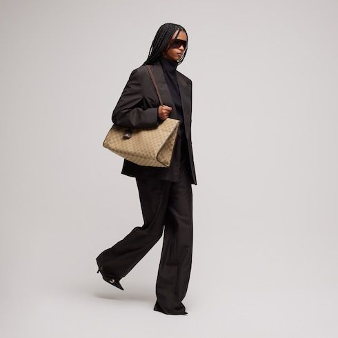Large Londra Designer Shoulder Tote With GG Canvas And Zip Compartment
