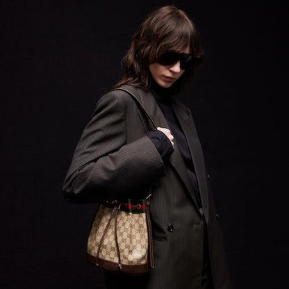 Small Bucket Luxury Handbag GG Coated Canvas Web