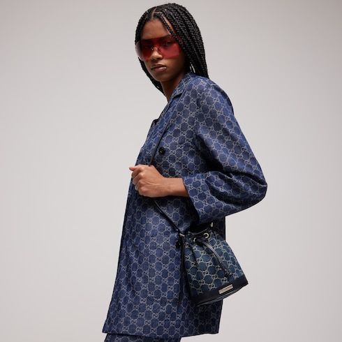 Mini Bucket Luxury Handbag With GG Denim And Gucci Plaque