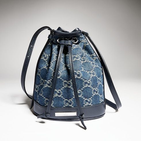 Mini Bucket Luxury Handbag With GG Denim And Gucci Plaque