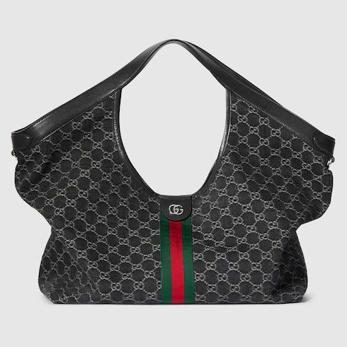 Large Designer Shoulder Tote With GG Denim Leather Trim