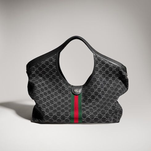 Large Designer Shoulder Tote With GG Denim Leather Trim