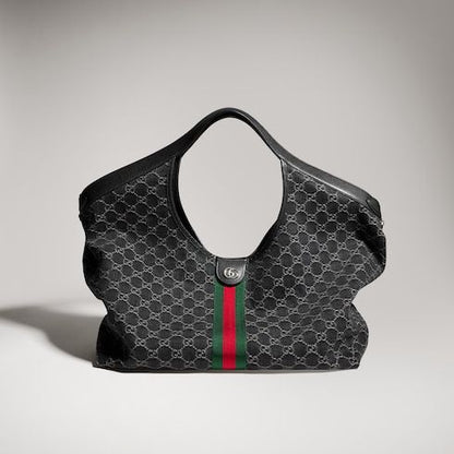 Large Designer Shoulder Tote With GG Denim Leather Trim
