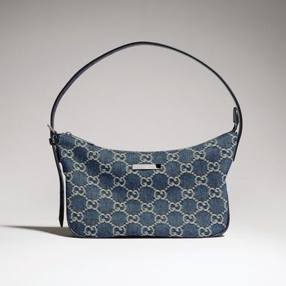 Lady Lunetta Small Shoulder Luxury Handbag GG Denim With Logo Plaque