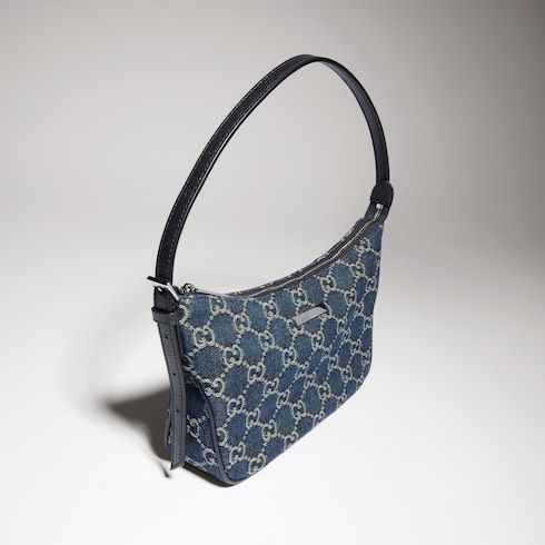 Lady Lunetta Small Shoulder Luxury Handbag GG Denim With Logo Plaque