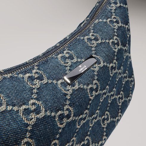 Lady Lunetta Small Shoulder Luxury Handbag GG Denim With Logo Plaque