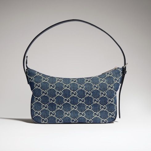 Lady Lunetta Small Shoulder Luxury Handbag GG Denim With Logo Plaque