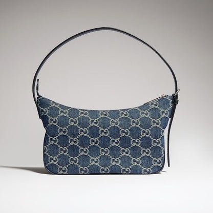 Lady Lunetta Small Shoulder Luxury Handbag GG Denim With Logo Plaque
