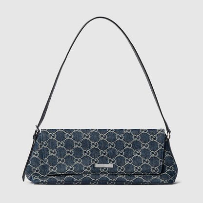 Madison Medium Shoulder Luxury Handbag With GG Denim And Logo Plaque