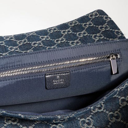Madison Medium Shoulder Luxury Handbag With GG Denim And Logo Plaque