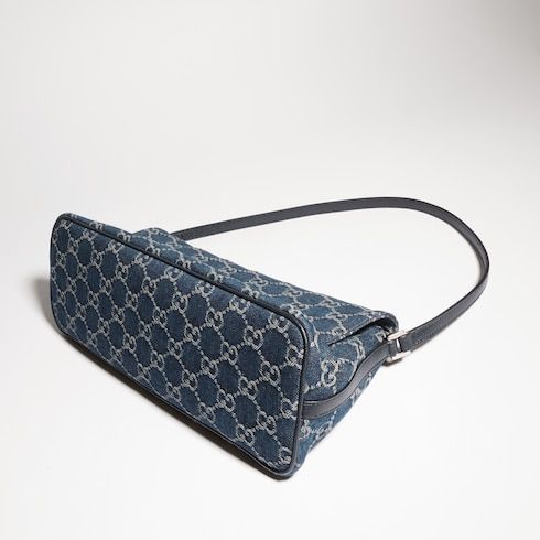 Madison Medium Shoulder Luxury Handbag With GG Denim And Logo Plaque