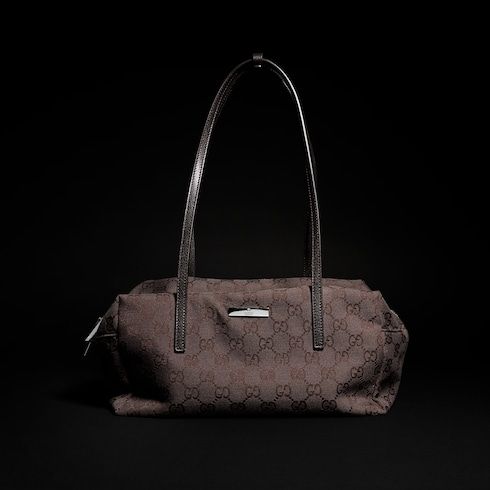 Medium Boston Luxury Handbag With GG Canvas And Web