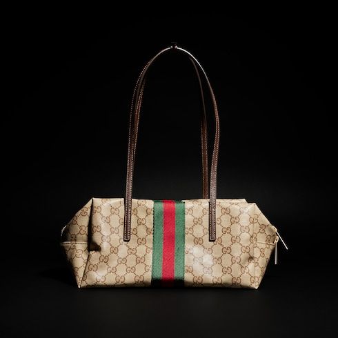 Medium Boston Luxury Handbag With Web GG Coated Canvas