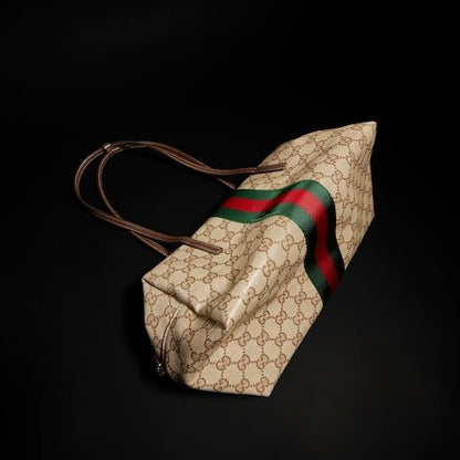 Medium Boston Luxury Handbag With Web GG Coated Canvas