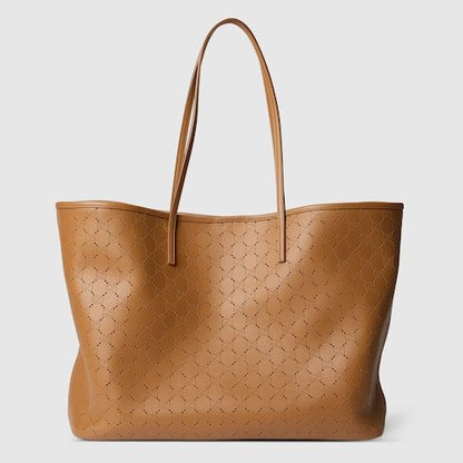 Large Designer Shoulder Tote With Perforated GG Leather