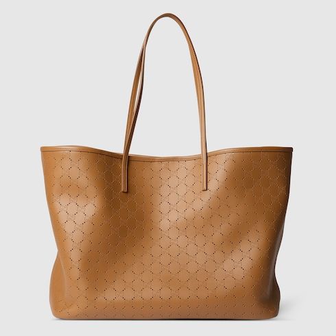 Large Designer Shoulder Tote With Perforated GG Leather