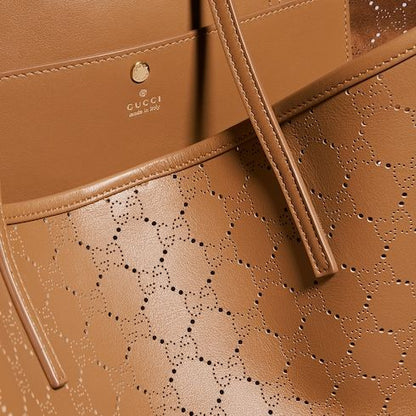 Large Designer Shoulder Tote With Perforated GG Leather