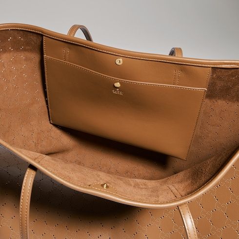 Large Designer Shoulder Tote With Perforated GG Leather