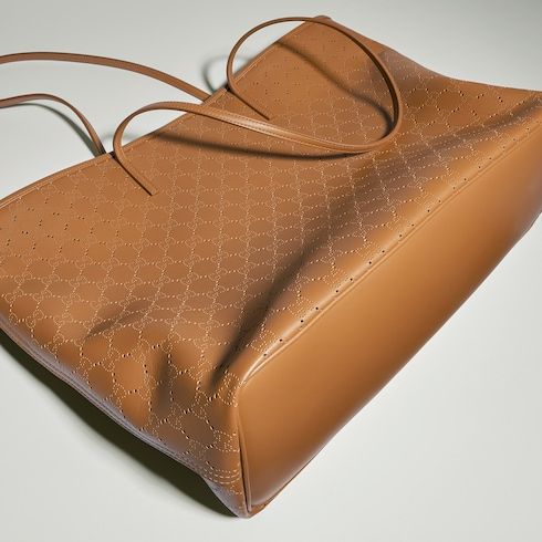 Large Designer Shoulder Tote With Perforated GG Leather