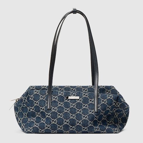 Medium Boston Luxury Handbag With GG Denim And Web