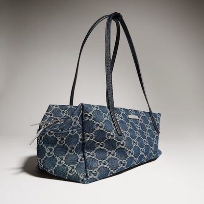 Medium Boston Luxury Handbag With GG Denim And Web