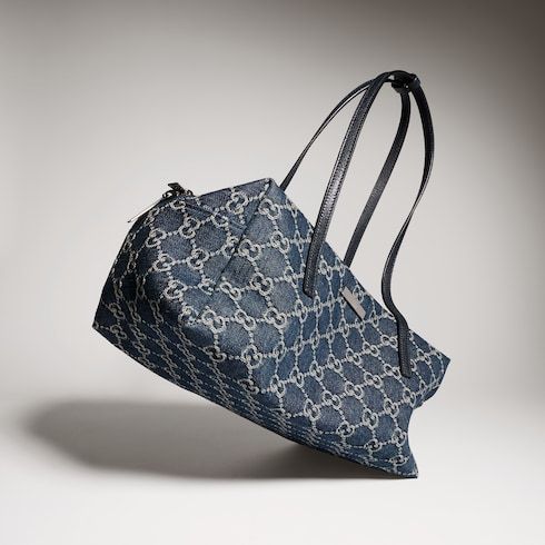 Medium Boston Luxury Handbag With GG Denim And Web