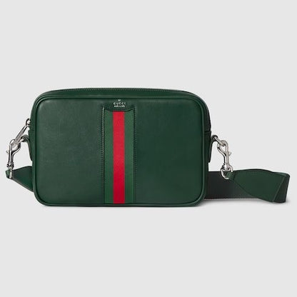 Small Crossbody Luxury Handbag With Leather And Web Intarsia