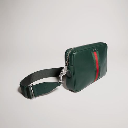Small Crossbody Luxury Handbag With Leather And Web Intarsia