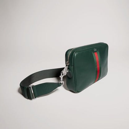 Small Crossbody Luxury Handbag With Leather And Web Intarsia