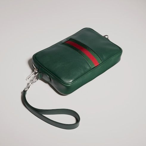 Small Crossbody Luxury Handbag With Leather And Web Intarsia