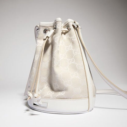 Mini Bucket Luxury Handbag With GG Denim And Logo Plaque