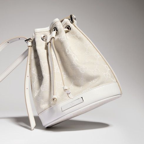 Mini Bucket Luxury Handbag With GG Denim And Logo Plaque