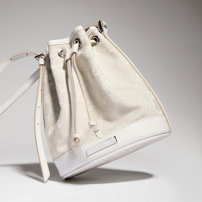 Mini Bucket Luxury Handbag With GG Denim And Logo Plaque
