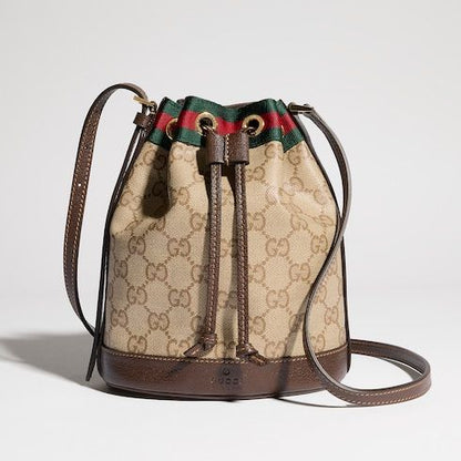 Mini Bucket Luxury Handbag With Web GG Coated Canvas