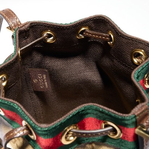 Mini Bucket Luxury Handbag With Web GG Coated Canvas