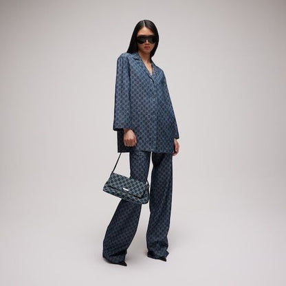 Madison Medium Shoulder Luxury Handbag With GG Denim And Logo Plaque