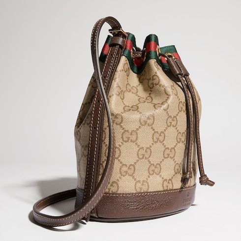 Mini Bucket Luxury Handbag With Web GG Coated Canvas