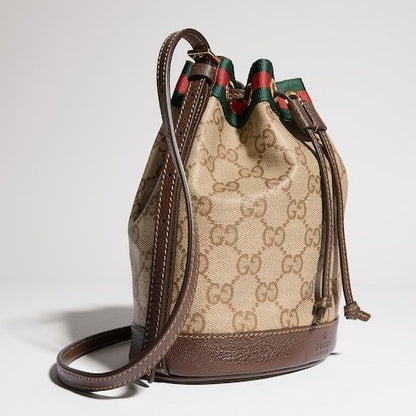 Mini Bucket Luxury Handbag With Web GG Coated Canvas