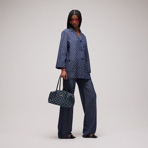 Medium Boston Luxury Handbag With GG Denim And Web