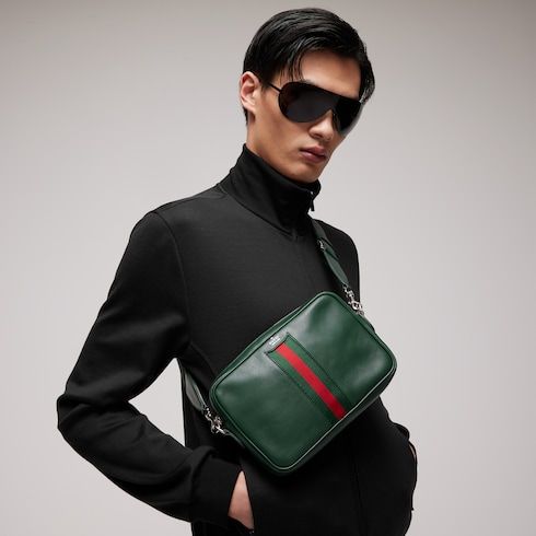 Small Crossbody Luxury Handbag With Leather And Web Intarsia