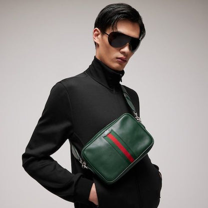 Small Crossbody Luxury Handbag With Leather And Web Intarsia