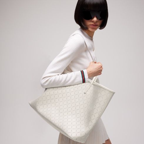 Tribeca Large Designer Shoulder Tote With Perforated GG Leather