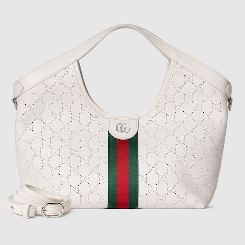 Small Giglio Designer Shoulder Tote With Perforated GG Leather