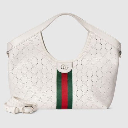 Small Giglio Designer Shoulder Tote With Perforated GG Leather