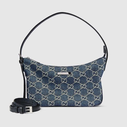 Lady Lunetta Small Shoulder Luxury Handbag GG Denim With Logo Plaque