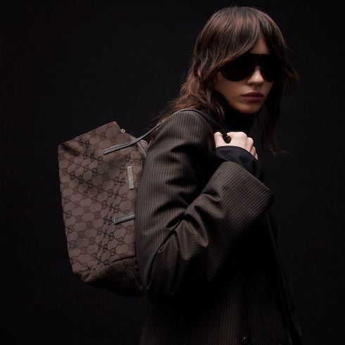 Medium Boston Luxury Handbag With GG Canvas And Web