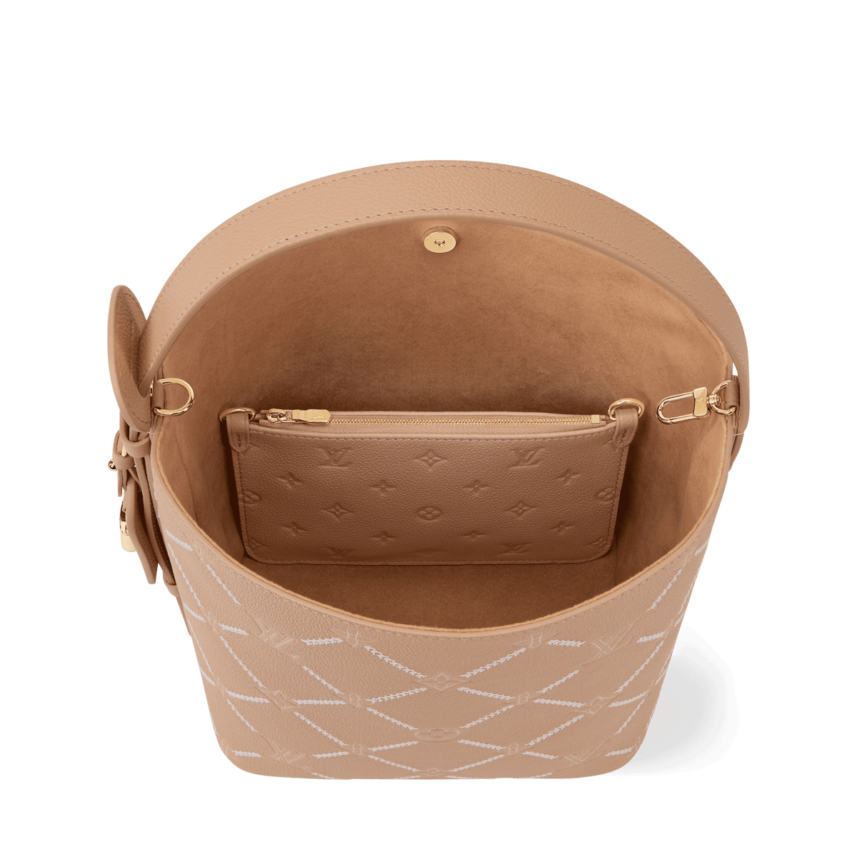 All In MM Hazelnut Couture Monogram Empreinte Leather Bucket Bag M28524