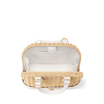 Alma BB Off White Wicker Karung Leather Handbag