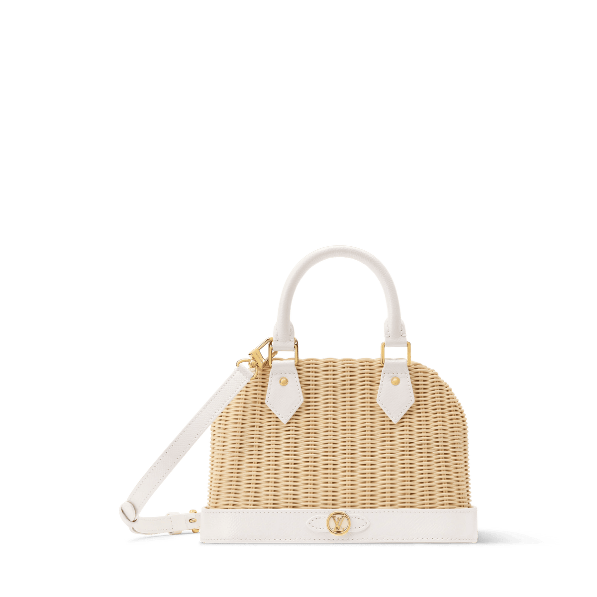Alma BB Off White Wicker Karung Leather Handbag