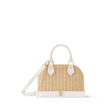 Alma BB Off White Wicker Karung Leather Handbag